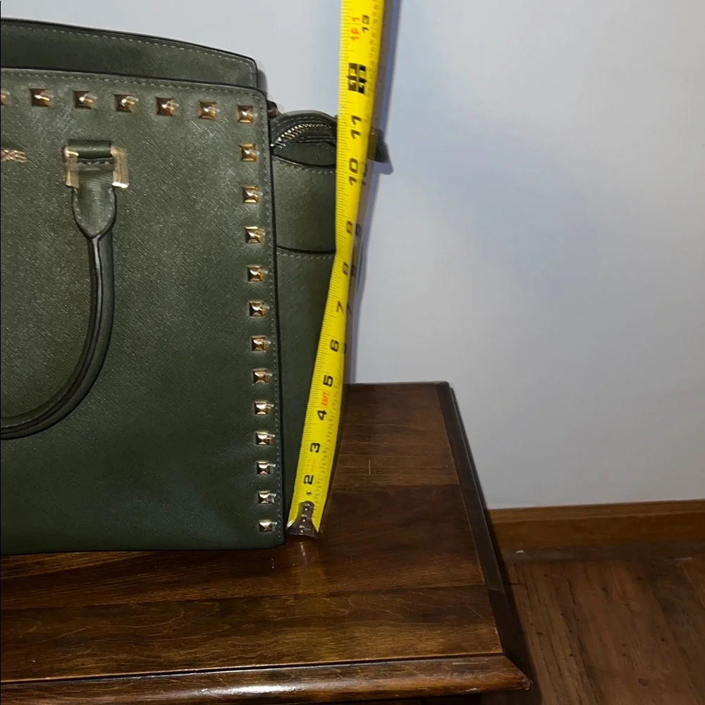 Michael Kors Dark Green Studded Satchel - Picture 8 of 9